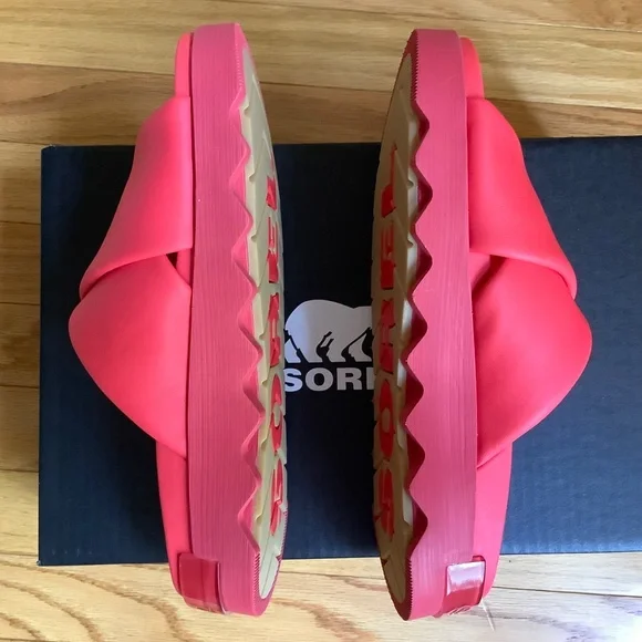 Sorel Leather Viibe Slide Sandal Red Glo/ Gum 16 SZ 9.5 - Picture 6 of 12